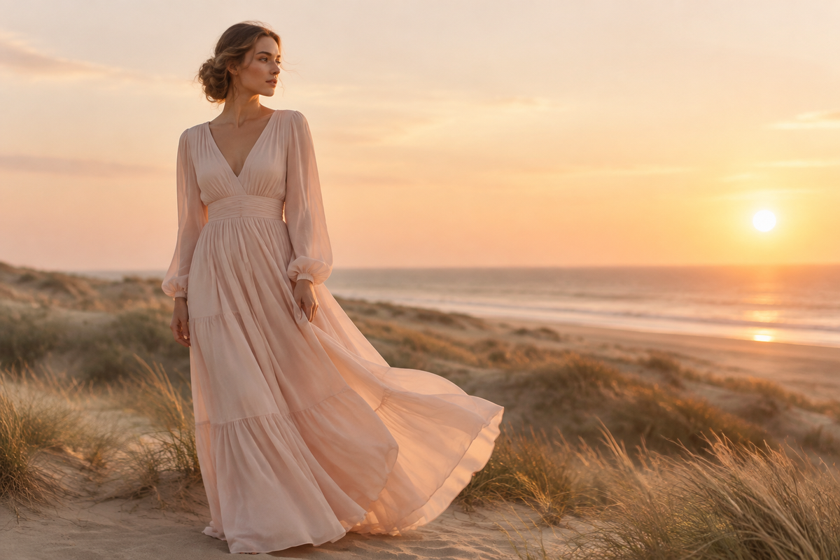 Long sleeve maxi dress at golden hour