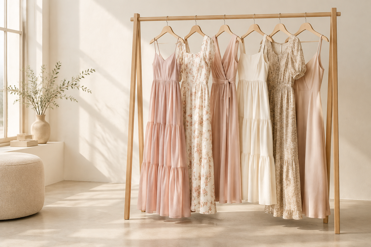 New dresses on a boutique rack